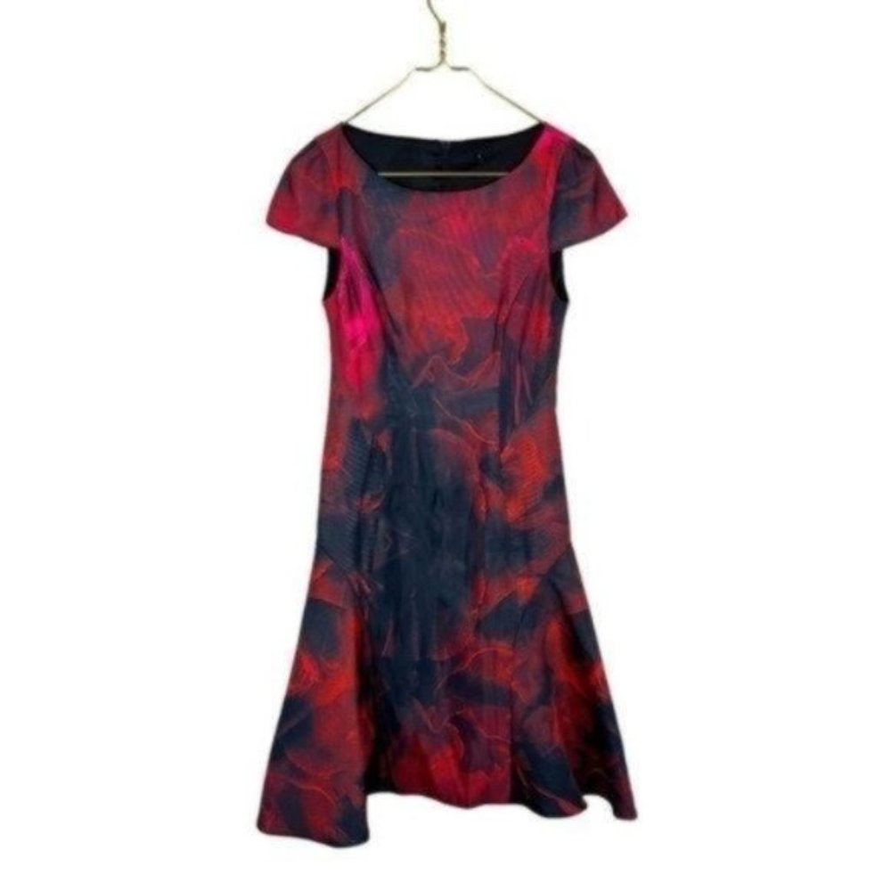 Katherine Kidd A-line Mini Cap Sleeve Round Neck Dress in Red & Black Size 6